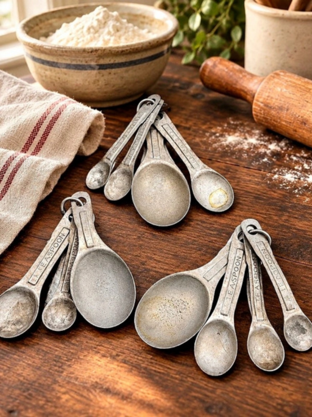 3 Vintage-Style Measuring Spoon Set Aluminum